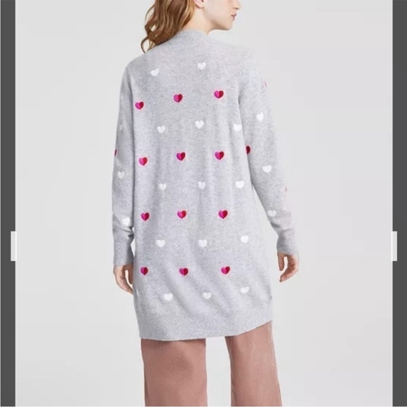 Charter Club Cashmere Heart-Embroidered Long Open Cardigan In Grey Combo Size XS - Picture 2 of 9